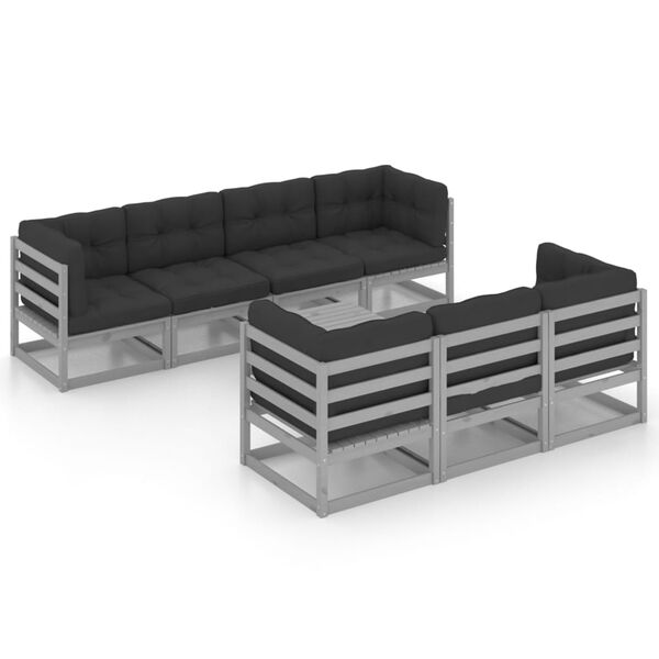 vidaXL Garden Lounge Set Grey Solid pine wood, 100% polyester Large