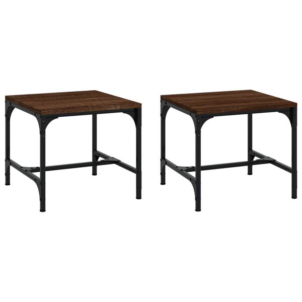 vidaXL Side Table Set of 2 Brown Oak Engineered Wood, Steel Small
