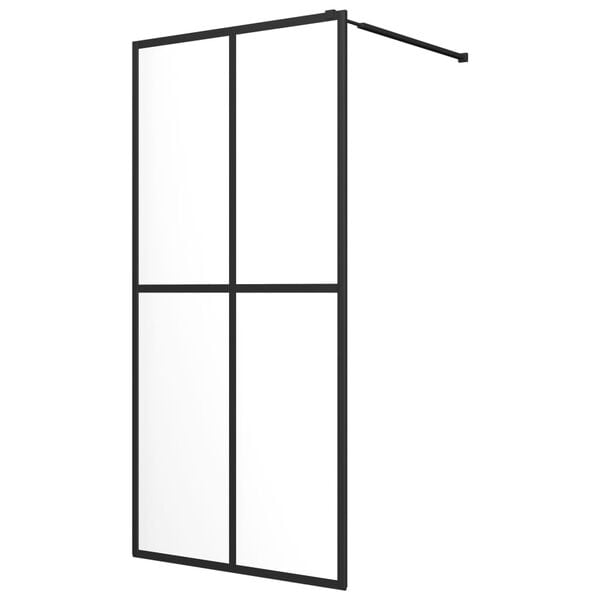 vidaXL Walk-in Shower Wall with Shelf Black 31.5"x76.8" ESG Glass&Aluminum