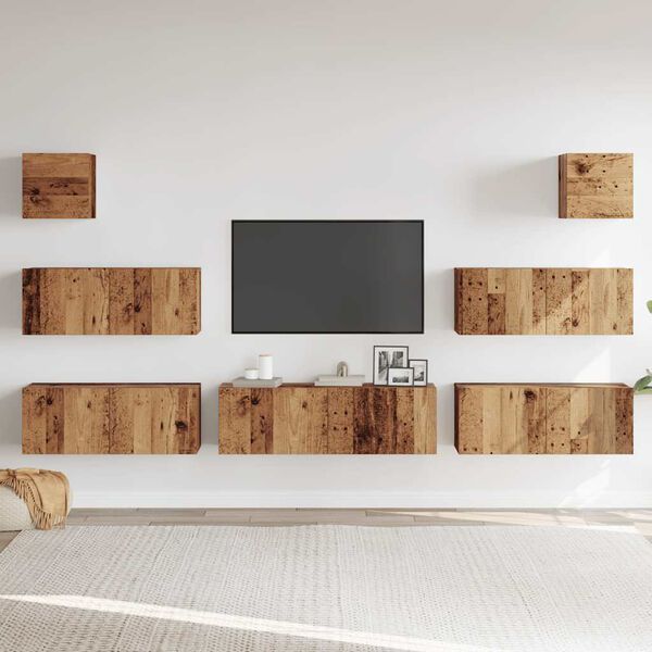 vidaXL TV Cabinet Set Set of 7 Old wood Engineered wood Medium