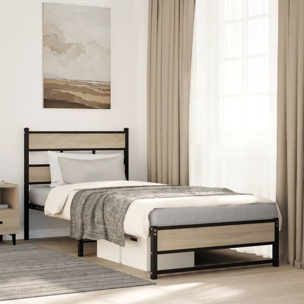 vidaXL Bed Frame Sonoma oak Steel, engineered wood Twin Bed Frame