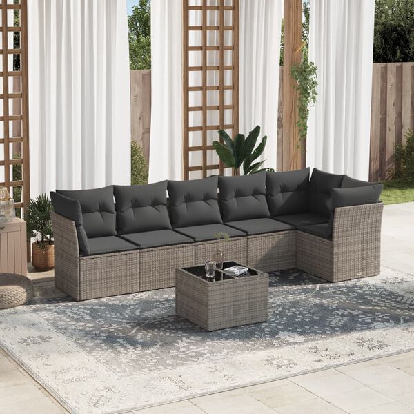 vidaXL Garden Sofa Set Grey PE rattan, powder-coated steel, tempered glass