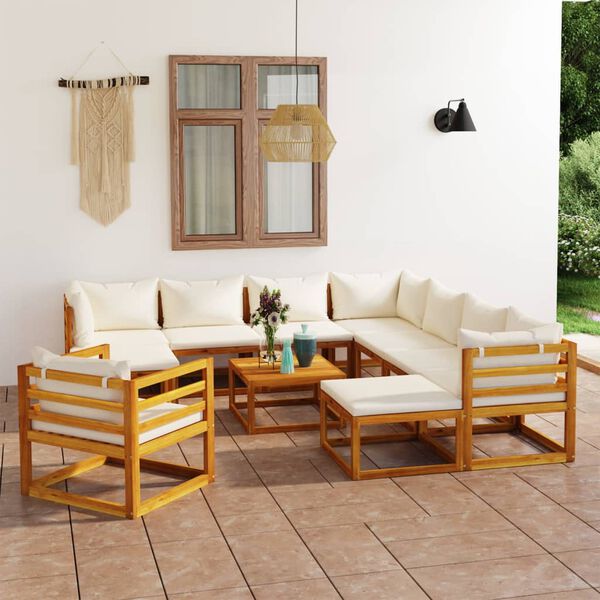 vidaXL Garden Lounge Set Cream Solid acacia wood, fabric (100% polyester)