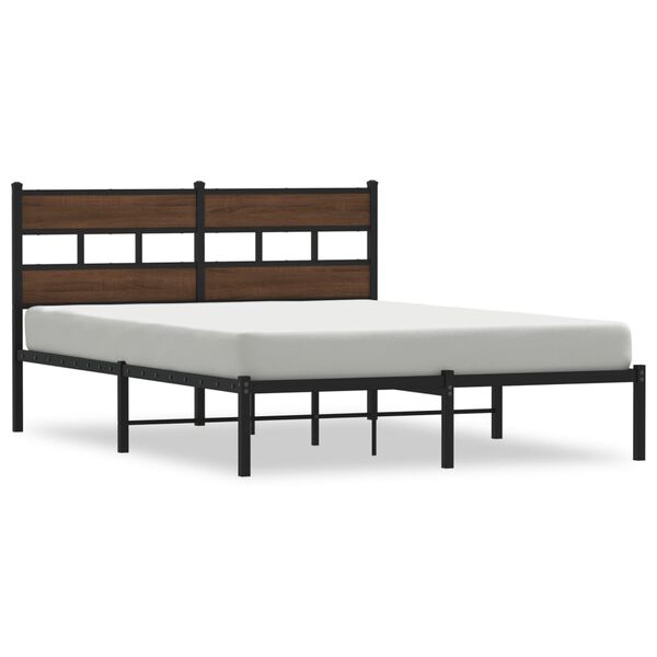 vidaXL Bed Frame Brown Oak Steel, Engineered Wood Full Bed Frame