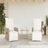 vidaXL Reclining Garden Chair Set of 2 Beige PE rattan Standard