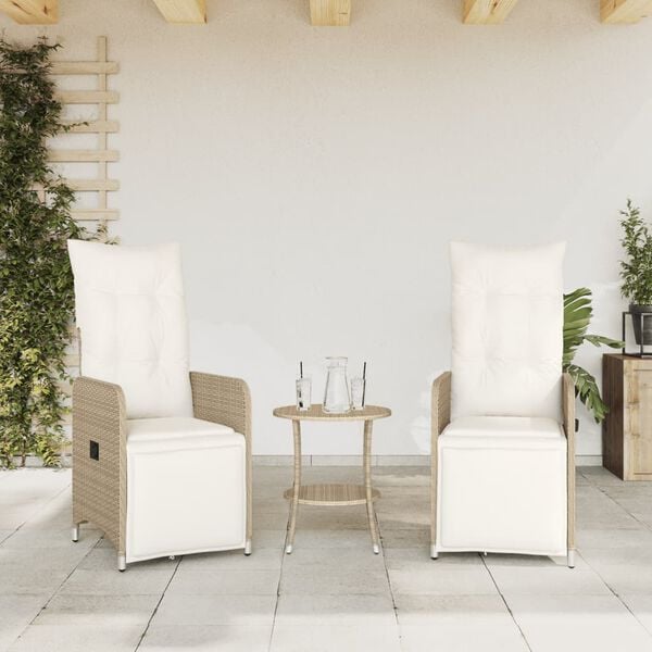 vidaXL Reclining Garden Chair Set of 2 Beige PE rattan Standard