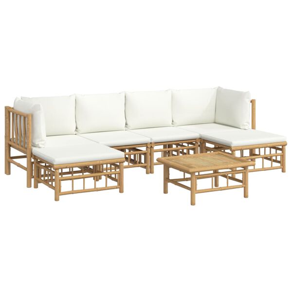 vidaXL Garden Lounge Set Cream White Bamboo, 100% Polyester (Cushion Cover)