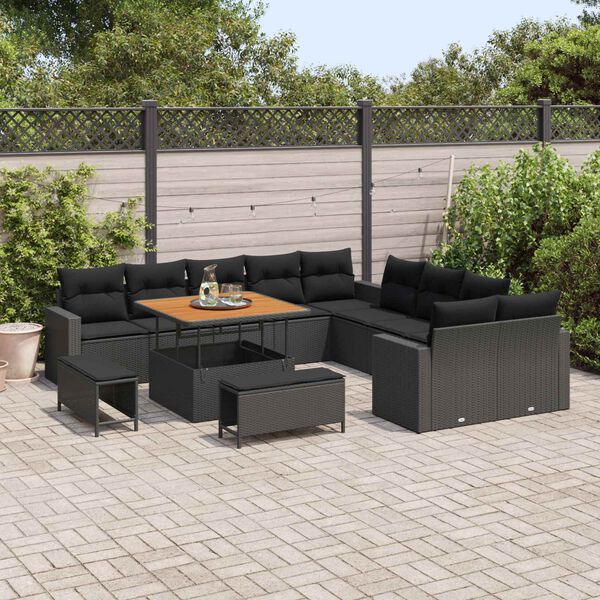 vidaXL Garden Sofa Set Height-Adjustable 13 pcs Black Poly Rattan