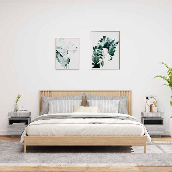 vidaXL Bedside Cabinet Set of 2 Grey Sonoma Engineered wood Medium