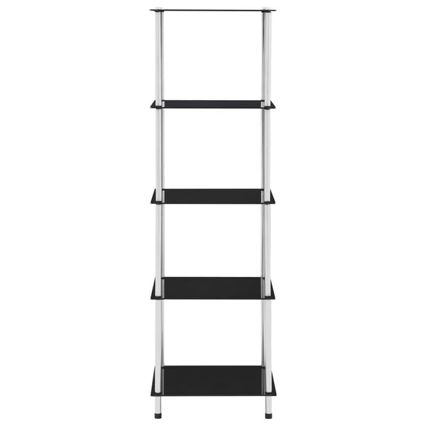 vidaXL Shelf Black Tempered Glass, Stainless Steel 5-Tier Shelf Square