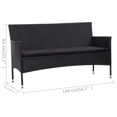 vidaXL 2 Piece Patio Lounge Set with Cushion Poly Rattan Black