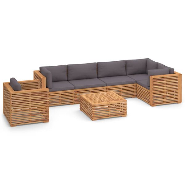 vidaXL 7 Piece Patio Lounge Set with Dark Gray Cushion Solid Teak Wood