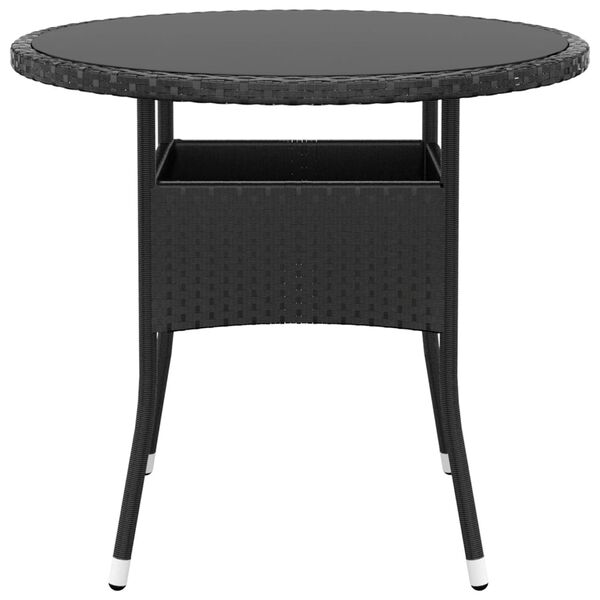 vidaXL Garden Table Black Poly Rattan, Powder-Coated Steel, Tempered Glass