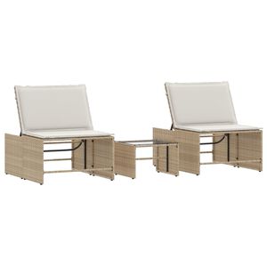 vidaXL Sun Lounger Beige, Cream white PE rattan Standard