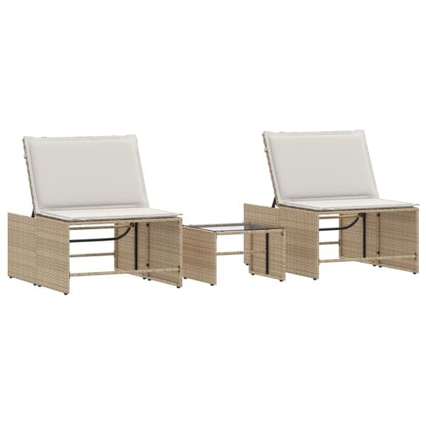 vidaXL Sun Lounger Beige, Cream white PE rattan Standard