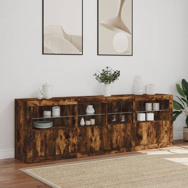 vidaXL Sideboard with LED Lights Smoked Oak 79.5"x14.6"x26.4"