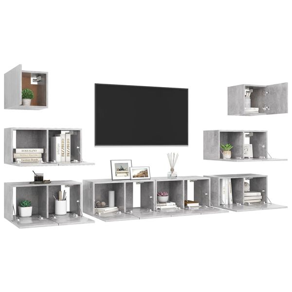 vidaXL TV Cabinet Set Set of 8 Concrete gray Engineered wood