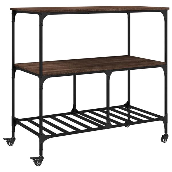 vidaXL Kitchen Trolley Brown Oak 39.4"x19.7"x37.4" Engineered Wood