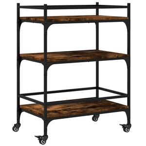 vidaXL Kitchen Trolley Smoked Oak 25.6"x15.7"x34.1" Engineered Wood