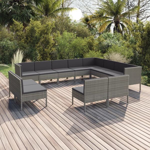 vidaXL Garden Lounge Set Grey PE Rattan, Powder-coated steel, Polyester
