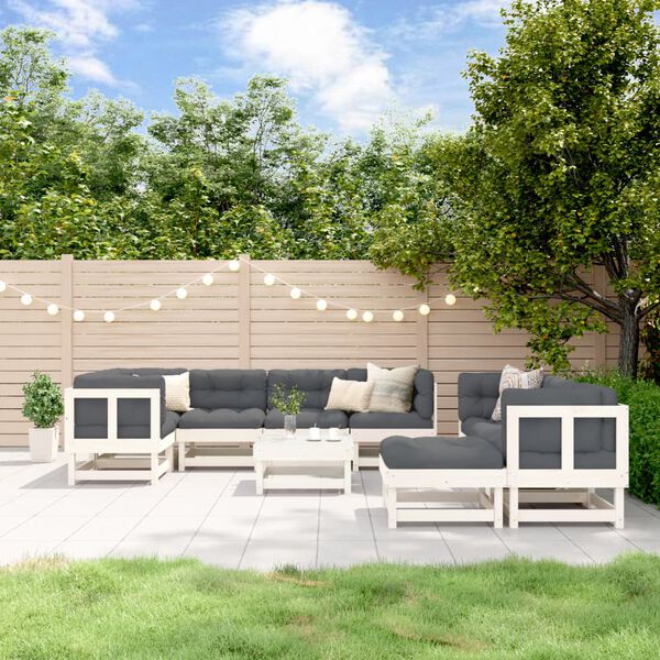 vidaXL Garden Lounge Set White Solid Pine Wood Large Modular