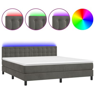 vidaXL Box Spring Bed with Mattress&LED Dark Gray California King Velvet