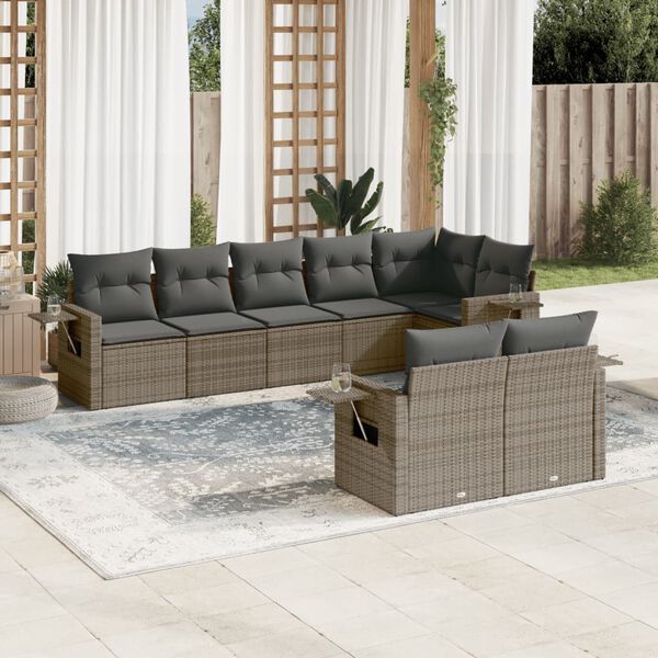 vidaXL Garden Sofa Set Grey PE rattan, powder-coated steel Large