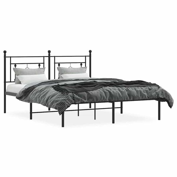 vidaXL Bed Frame Black Powder-Coated Steel King Size Bed Frame