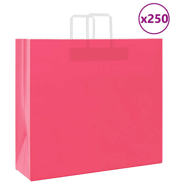 vidaXL Paper Bags 250 pcs with Handles Pink 54x15x49 cm