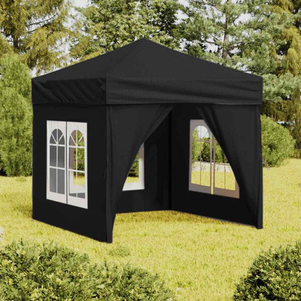 vidaXL Folding Party Tent with Sidewalls Black 6.6'x6.6'