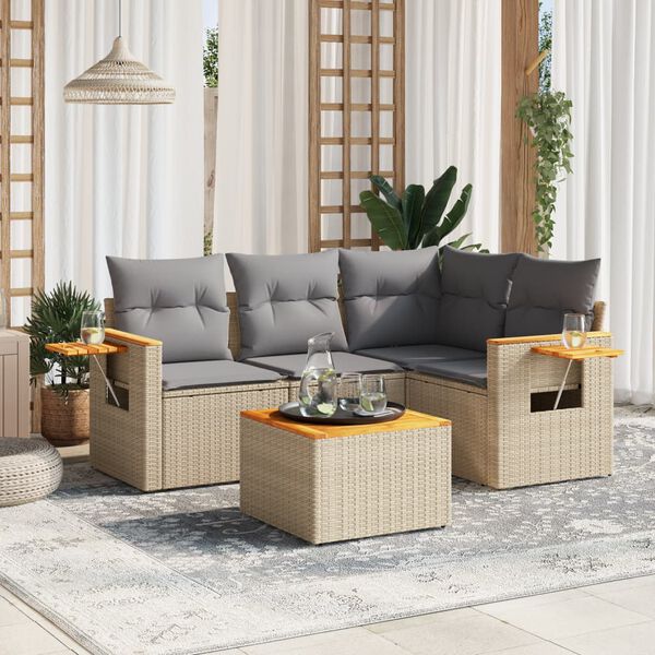 vidaXL Garden Sofa Set Beige PE rattan 5 Piece Adjustable Feet