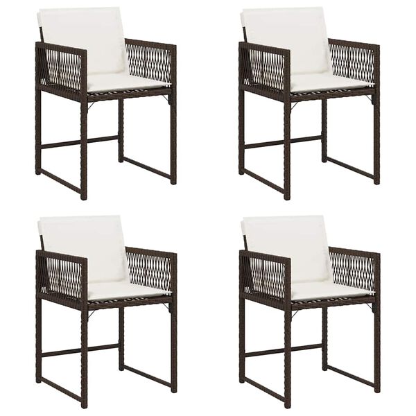 vidaXL Garden Chair Set of 4 Brown PE rattan, powder-coated steel