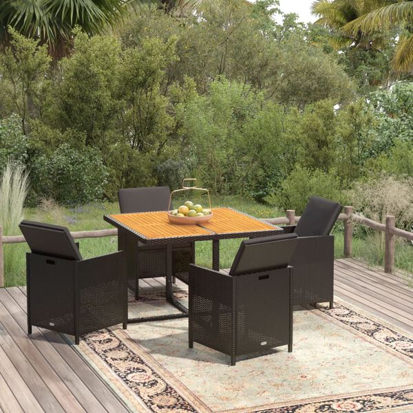 vidaXL Garden Dining Set Black PE rattan, steel, solid acacia wood Medium
