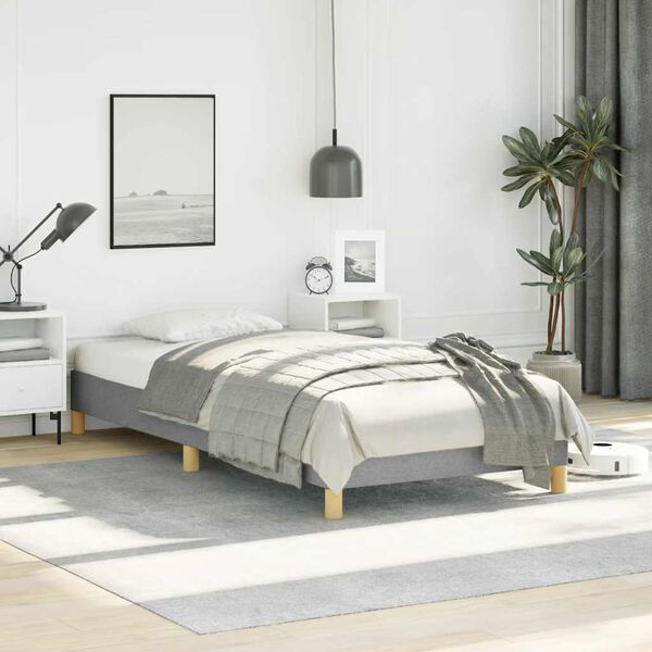 vidaXL Bed Frame Light Gray Polyester, Plywood, Engineered Wood Twin