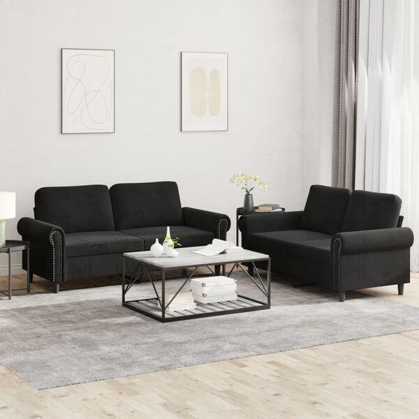 vidaXL Sofa Set Black Velvet 47.2 in, 55.1 in Durable Sofa Set