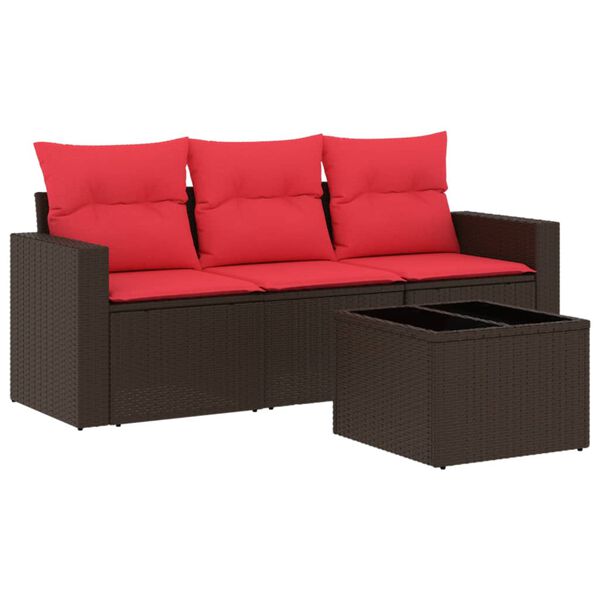 vidaXL 4 Piece Patio Sofa Set with Cushions Brown Poly Rattan