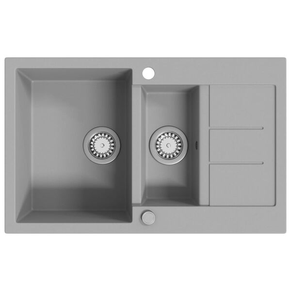 vidaXL Granite Kitchen Sink Double Basin Grey