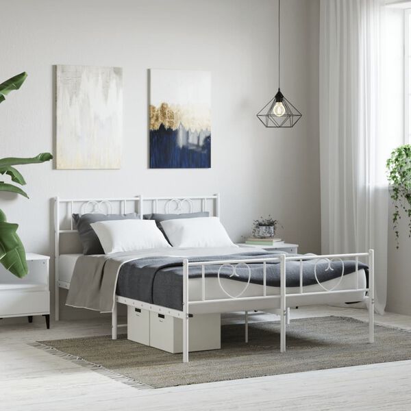vidaXL Bed Frame White Powder-coated steel Small Double Bed Frame
