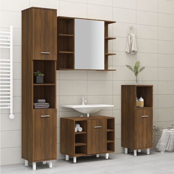 vidaXL Bathroom Cabinet Brown Oak Engineered Wood Tall Storage