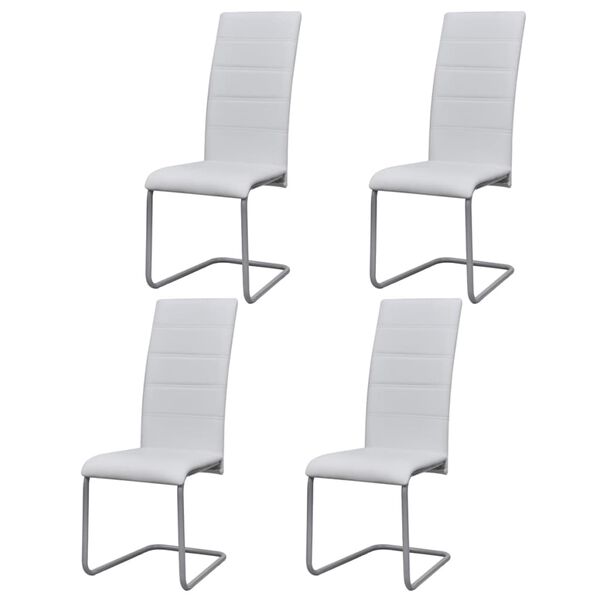 vidaXL Dining Chair Set of 4 White Faux leather, steel Standard Tough