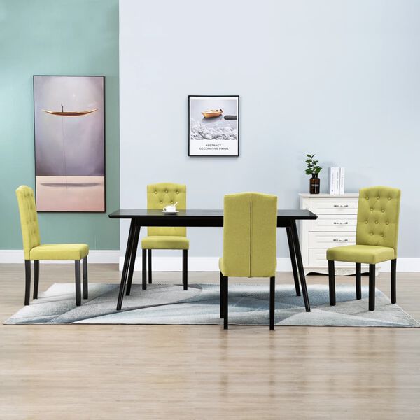 vidaXL Dining Chair Set of 4 Green Fabric and Rubber wood Standard