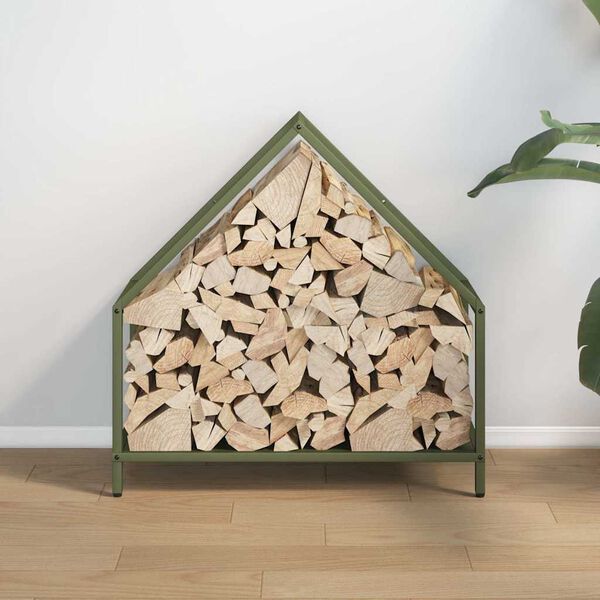 vidaXL Firewood Rack Olive Green 23.6x9.8x23.6" Cold-rolled steel