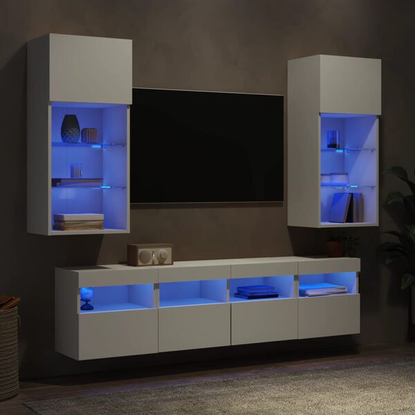 vidaXL 5 Piece TV Wall Units with LED White Engineered Wood