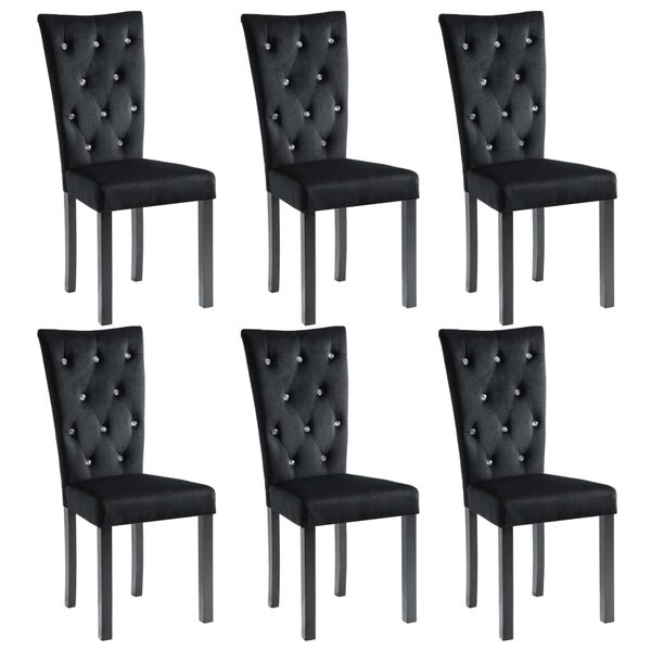 vidaXL Dining Chair Set of 6 Black Polyester Velvet, Wood Standard