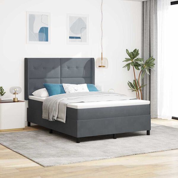 vidaXL LED Box Spring Bed with Mattress Dark gray 55.1" x 78.7" Velvet