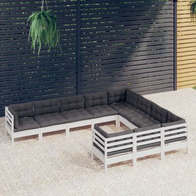 vidaXL 10 Piece Patio Lounge Set with Cushions White Pinewood