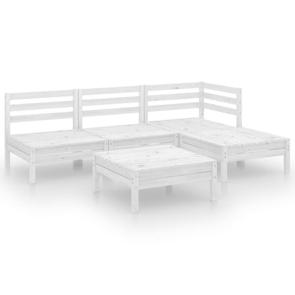 vidaXL Garden Lounge Set White Solid Pinewood 5 Piece Set Modular