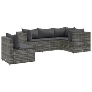 vidaXL Patio Lounge Set Gray PE rattan, powder-coated steel 5 Piece Set