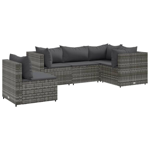 vidaXL Patio Lounge Set Gray PE rattan, powder-coated steel 5 Piece Set