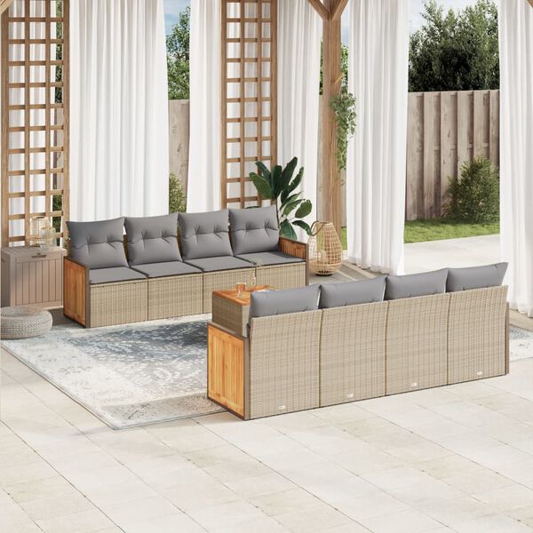 vidaXL 9 Piece Patio Sofa Set with Cushions Beige Poly Rattan